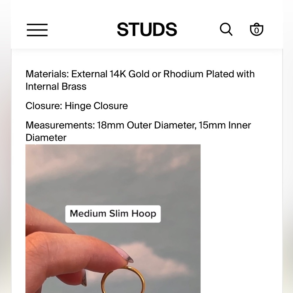 Studs Medium Slim Hoop, Gold, NWT - Picture 6 of 12